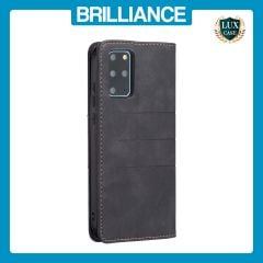 Brilliance LUX Samsung S20 Plus Flip PU Leather Stitching Colors Dark Magnetic Wallet with Card Pockets Case Black