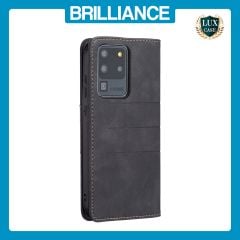 Brilliance LUX Samsung S20 Ultra Flip PU Leather Stitching Colors Dark Magnetic Wallet with Card Pockets Case Black