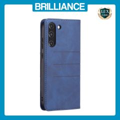 Brilliance LUX Samsung S21 FE/S21 LITE Flip PU Leather Stitching Colors Dark Magnetic Wallet with Card Pockets Case Blue