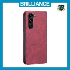 Brilliance LUX Samsung S23 Plus Flip PU Leather Stitching Colors Dark Magnetic Wallet with Card Pockets Case Red