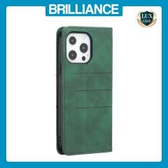 Brilliance LUX iPhone 13 Pro Max Flip PU Leather Stitching Colors Dark Magnetic Wallet with Card Pockets Case Green
