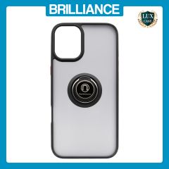 Brilliance LUX iPhone 16 Plus Hybrid Shell Anti-shock Ring Kickstand TPU Matte Case Black+Red