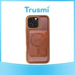 TRUSMI iPhone 15 Pro Max Magnetic Cowhide Leather Case with Card Slot Wallet Light Brown