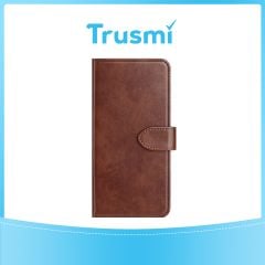 TRUSMI iPhone 15 Plus Cowhide Leather Wallet Case with Card Slot Dark Brown