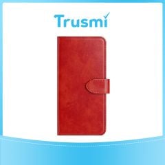 TRUSMI iPhone 16 Cowhide Leather Wallet Case with Card Slot Red