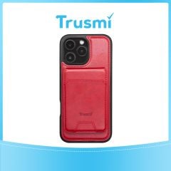 TRUSMI iPhone 15 Pro Max Magnetic Cowhide Leather Case with Card Slot Wallet Red