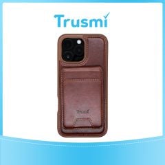 TRUSMI iPhone 14 Plus Magnetic Cowhide Leather Case with Card Slot Wallet Dark Brown