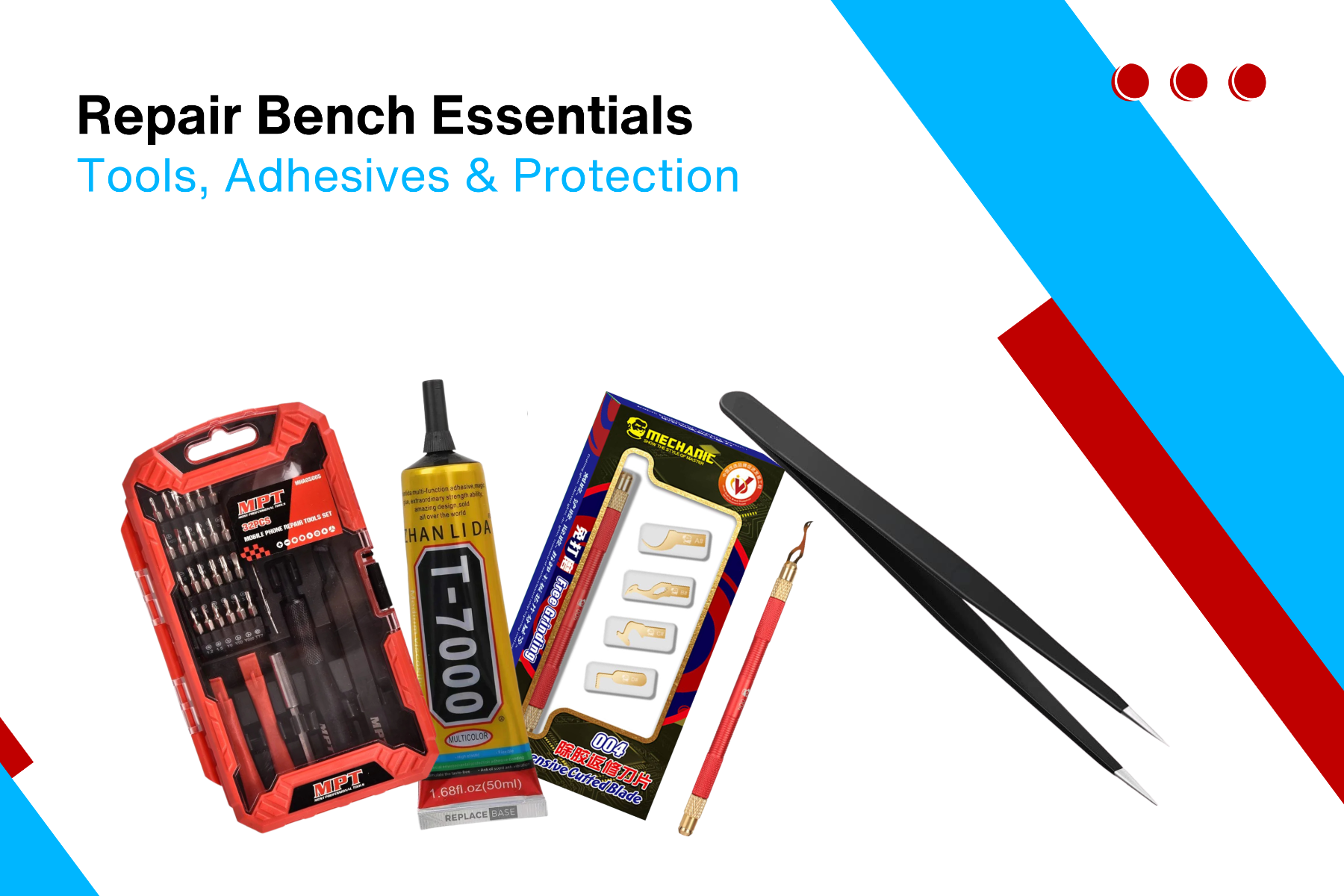 Mobile repair Adhesives, Screen Protectors, Tools, and Screw Sets